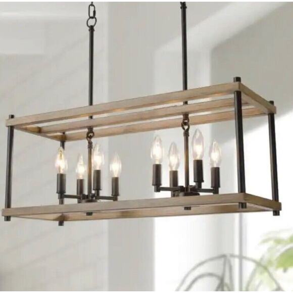 LNC A03674 8-Light Black Cage Candlestick Island Chandelier Wood Accents $140 - Picture 1 of 6